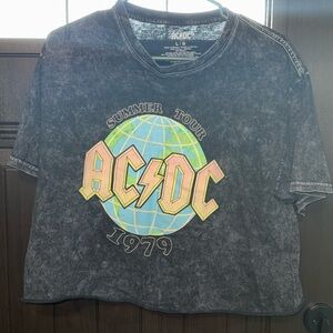 AC/DC Black Mineral-Wash Graphic Tee with Cream Print